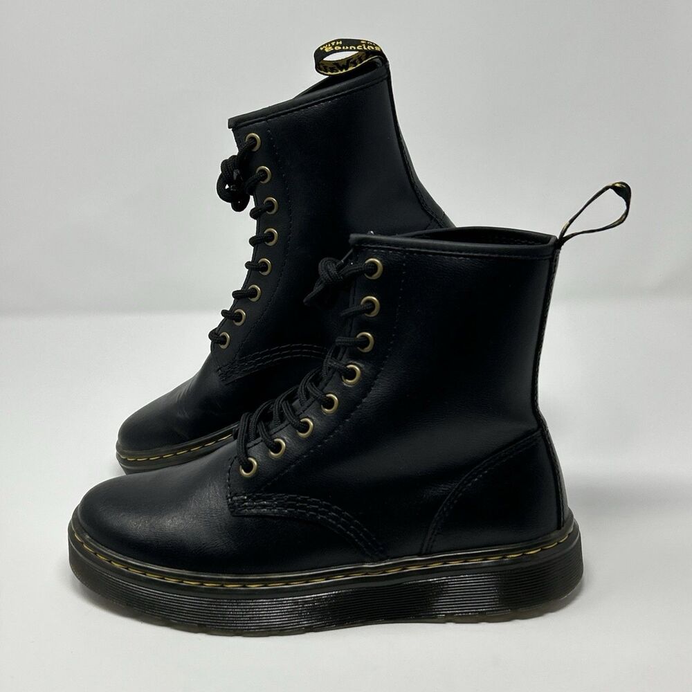 Doc Dr Martens Zavala Black Leather Combat Boots Mens 6 Womens 7 Lace Up